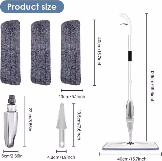 Nordara Rotatable Wet and Dry Microfibre Floor Mop in White, Height: 100 cm – 1