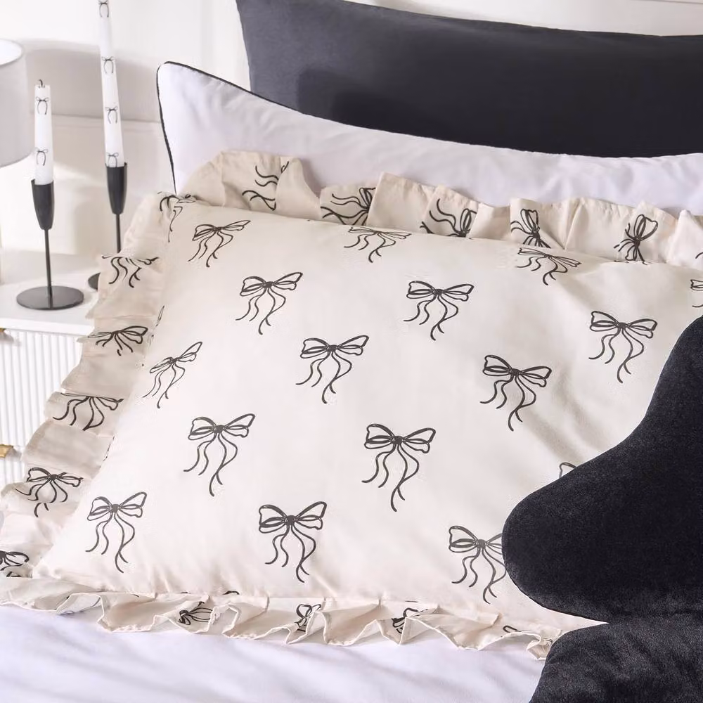OHS Bow Print Frill Bolster Pillow with Microfibre Filling for Maternity Support and Side Sleeping in Beige – 3