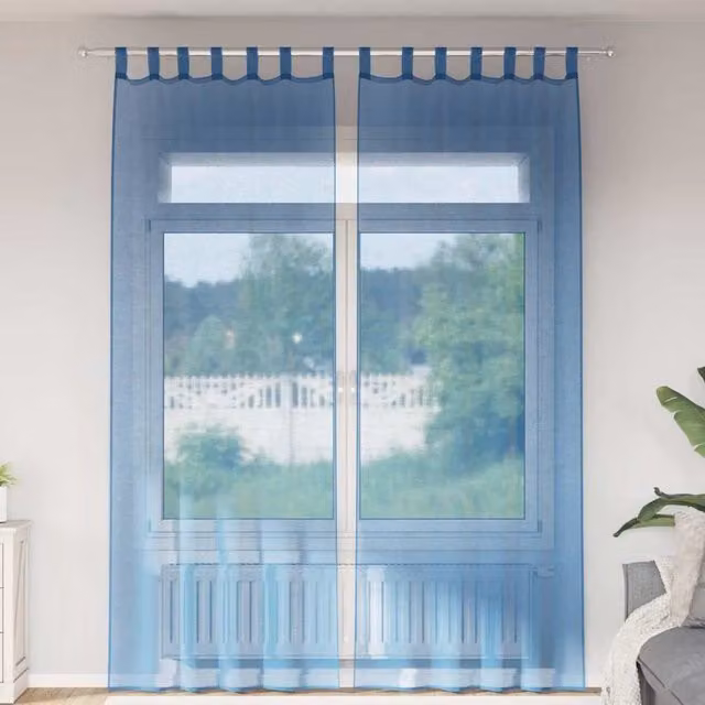 Berkfield Home Royal Blue Transparent Voile Fabric Curtains with Rod Pockets, 2 Pack – 1