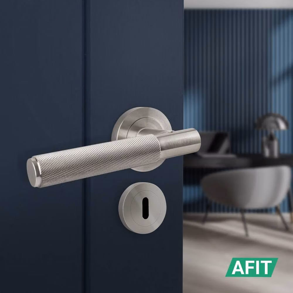 AFIT Satin Nickel Round Rose Door Handle with Key Lock in Silver – 4