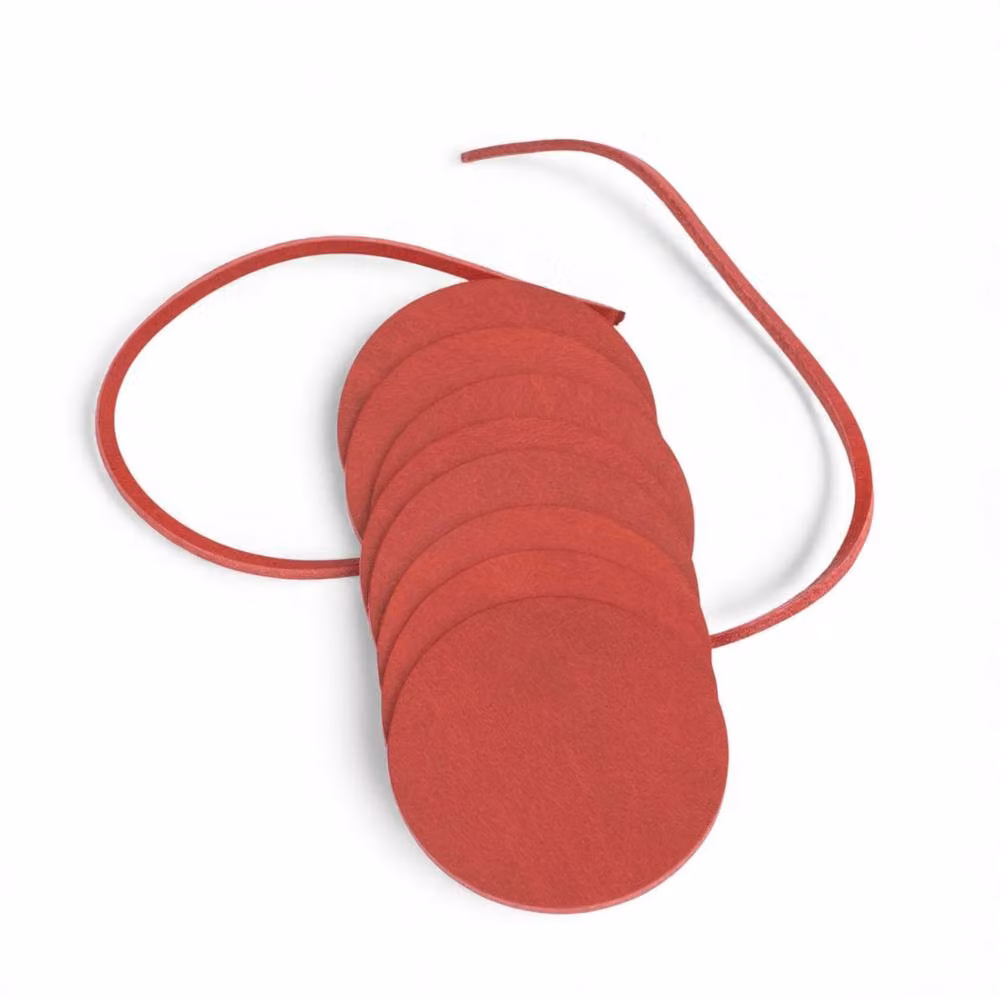 PRIMEHIDE Set of Eight Round Leather Coasters in Red