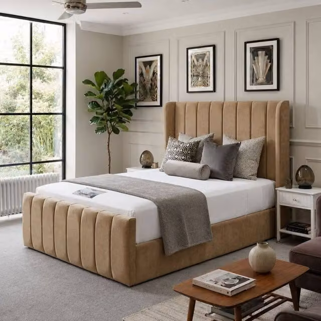 Stratus Interiors Oulton Premium Wingback Panelled Upholstered Bed Frame in Brown, W/D/H: 120 x 200 cm