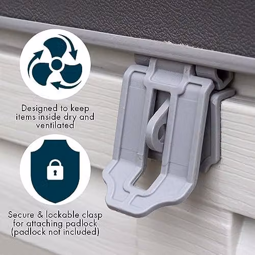 AIRWAVE Wood Effect Outdoor Garden Storage Box in Grey, 680L Lockable Plastic Storage Bench – 3