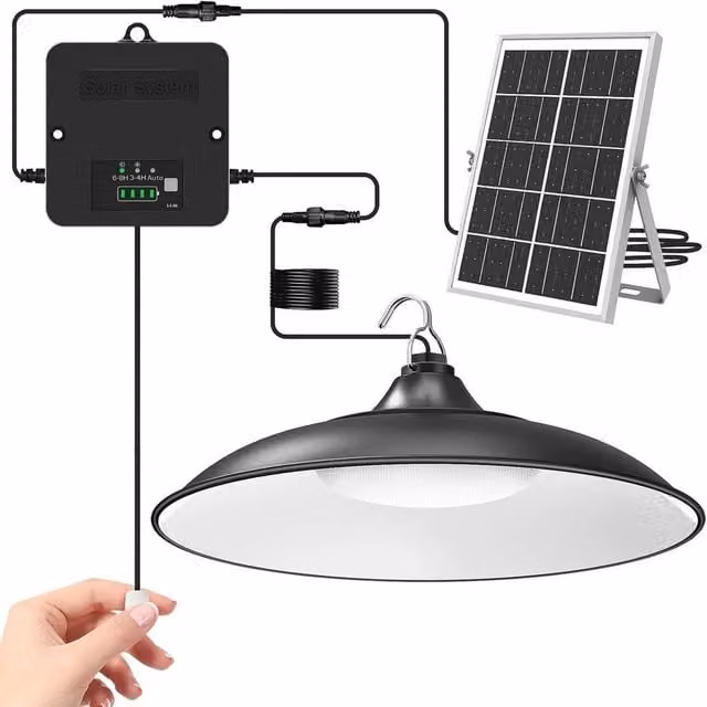 VOGREX LED Solar Pendant Light in Black with Dusk to Dawn Sensor for Outdoor and Indoor Use – 1
