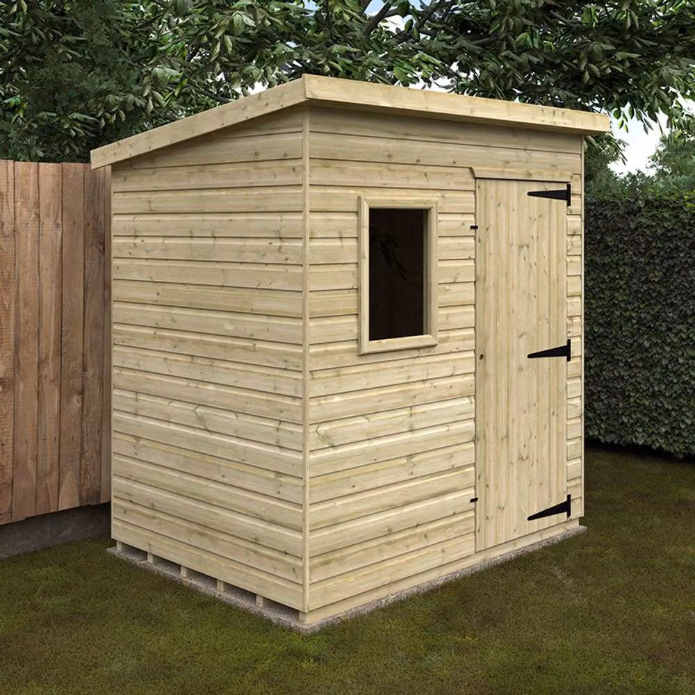 Buttercup Farm Deluxe Pent Garden Shed in Green, 16mm Tanalised Solid Wood with Window and Single Door, W/D/H: 213.36 x 152.4 x 207.3 cm – 2