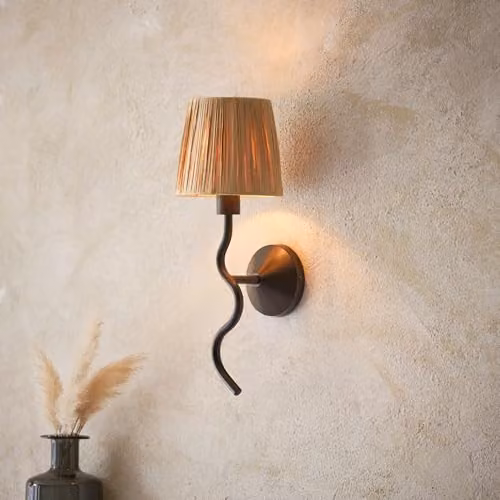 Netlighting Wriggle Wall Lamp in Black and Beige with Rattan and Metal Shade, E14 – 2