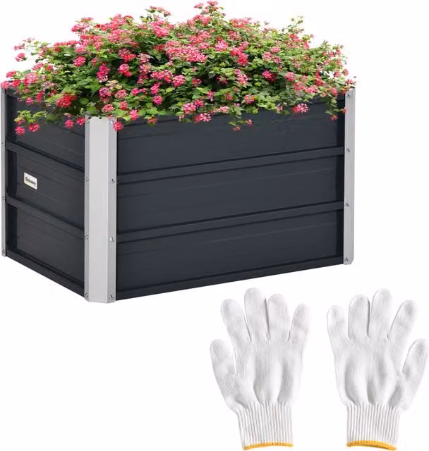 Outsunny Grey Metal Raised Garden Bed and Elevated Planter Box with Installation Gloves, W/D/H: 66 x 47 x 40 cm – 1