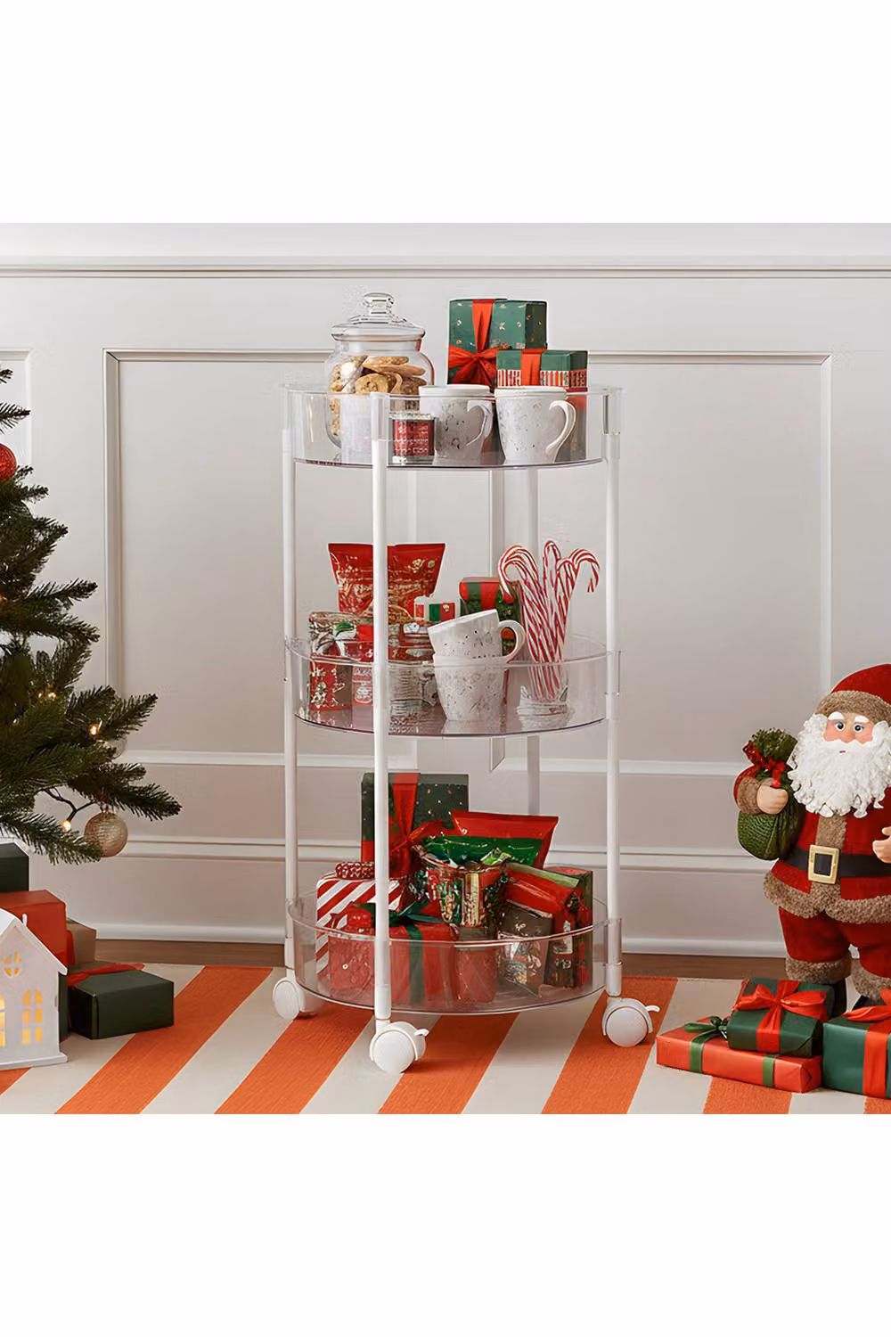 Living and Home 3-Tier Transparent Round Rolling Storage Cart, Clear, Diameter: 34 cm, Height: 63.5 cm – 2