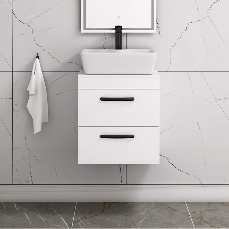 Royal Bathrooms Turin Wall Mounted 2 Drawer Bathroom Vanity Unit in White Matt MDF
