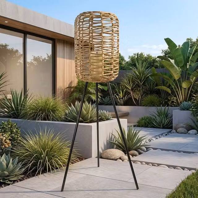 Garden Greatness Relica Rattan Effect Tripod Garden Lantern in Brown