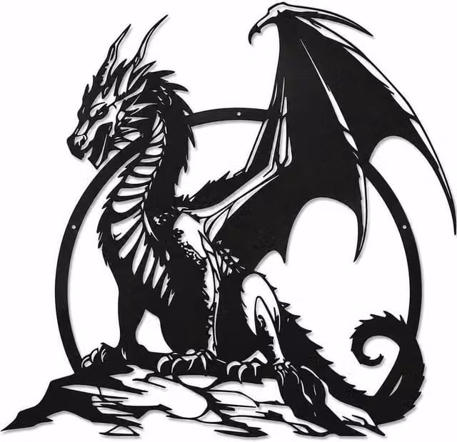 PAWNORA Black Metal Dragon Wall Art Iron Sculpture