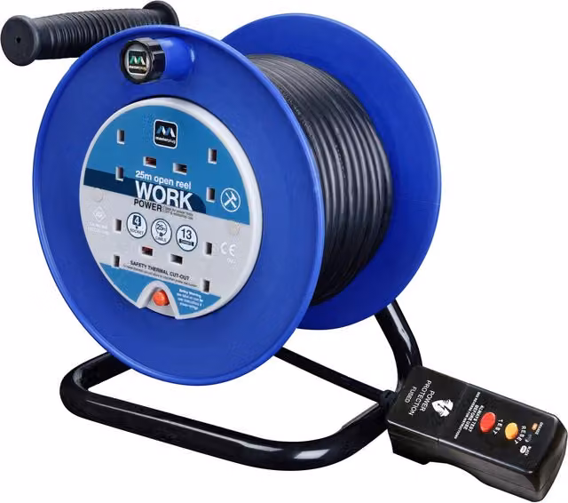 Masterplug 4 Socket 25m 13A Cable Reel with RCD, Blue