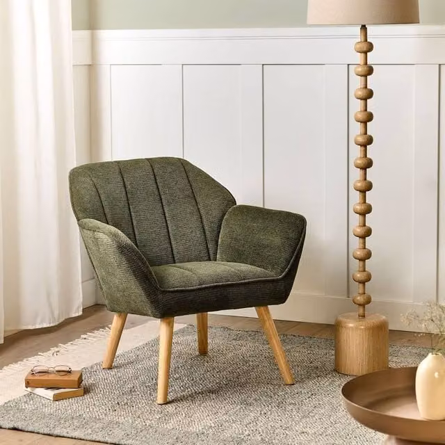Wyld and Coco Green Tub Armchair with Rubberwood Legs – 1