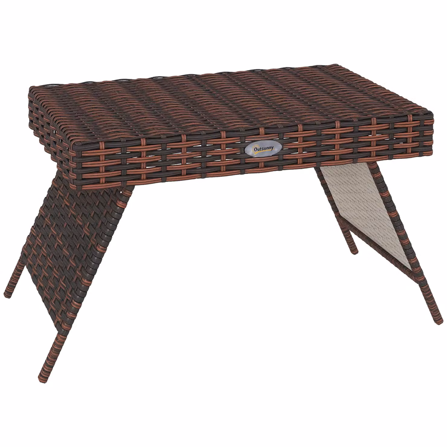 OUTSUNNY Foldable Brown Rattan Outdoor Coffee Table with Powder Coated Steel Frame – 2