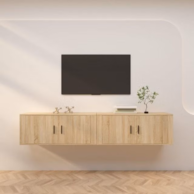 Berkfield Home Set of 2 Wall-mounted TV Cabinets in Sonoma Oak Brown, W: 100 cm, D: 34.5 cm, H: 40 cm