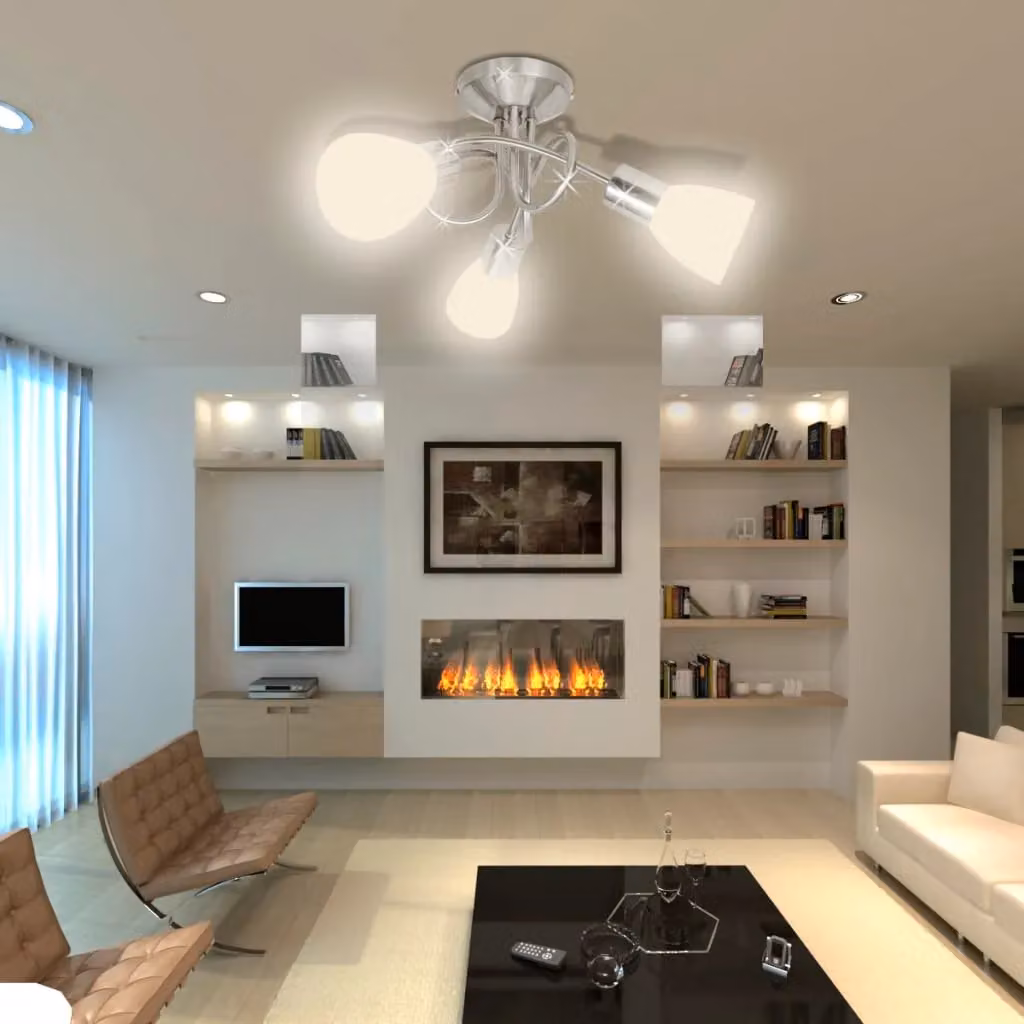 Berkfield Home Modern White Ceiling Lamp with Transparent Glass Shades for 3 x E14 Bulbs – 3