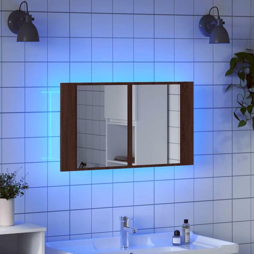 Berkfield Home LED Bathroom Mirror Cabinet in Brown Oak, W/D/H: 80 x 12 x 45 cm – 4