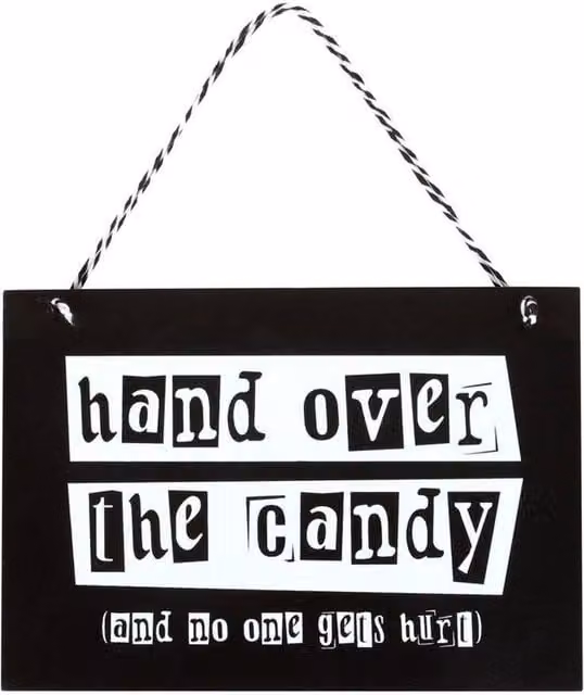 Something Different Hand Over The Candy Halloween Hanging Wood Wall Plaque in Black