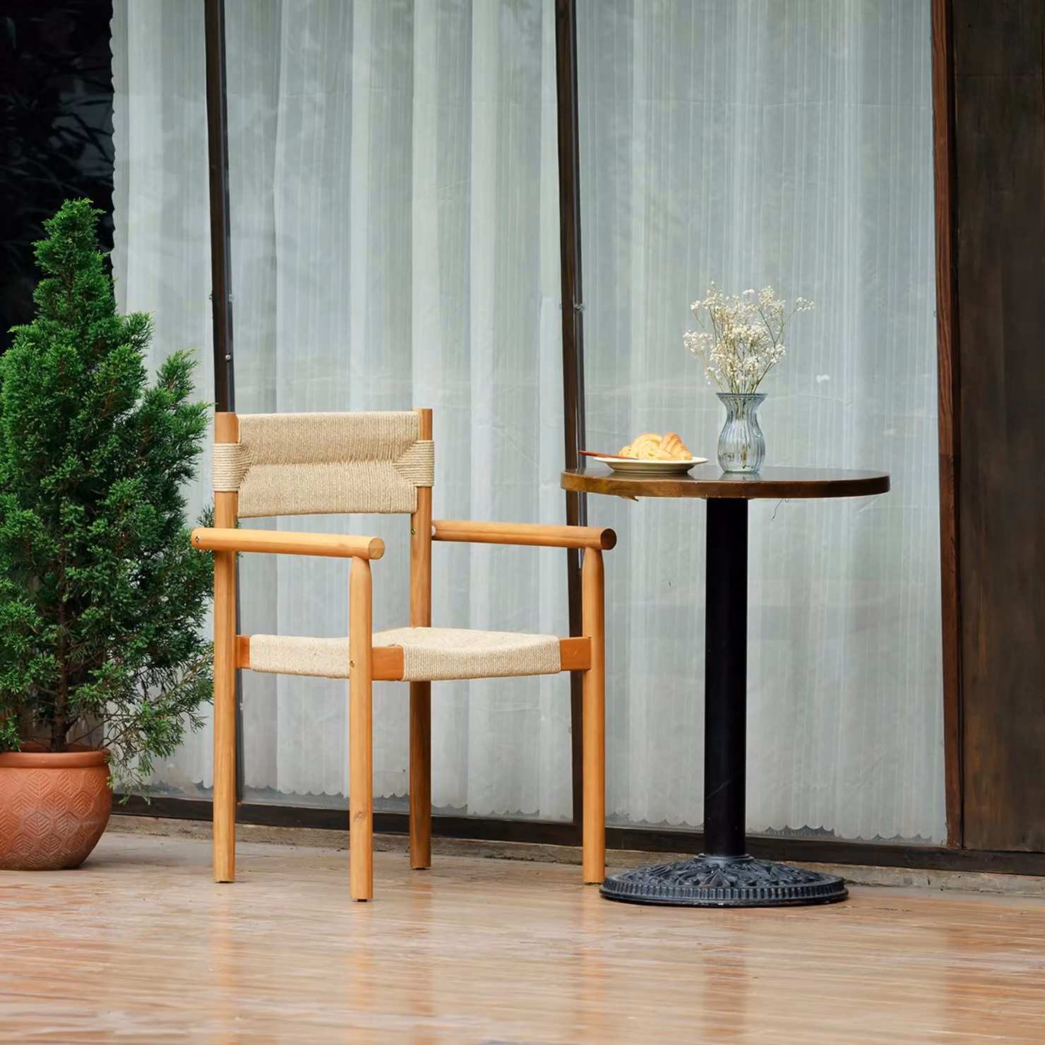 Nordlys Set of 2 Scandinavian Indoor Outdoor Chairs in Brown Solid Acacia Wood and Rope – 4