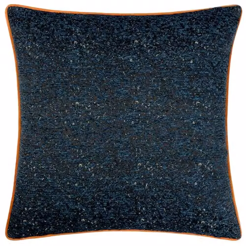 Paoletti Galaxy Chenille Piped Square Cushion in Blue and Gold, W/D/H: 50 x 50 x 50 cm