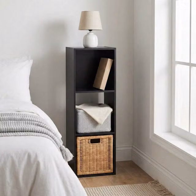 Home Garden Direct Jane 3x1 Cube Storage Box Bookshelf in Black and Grey with Back Panel