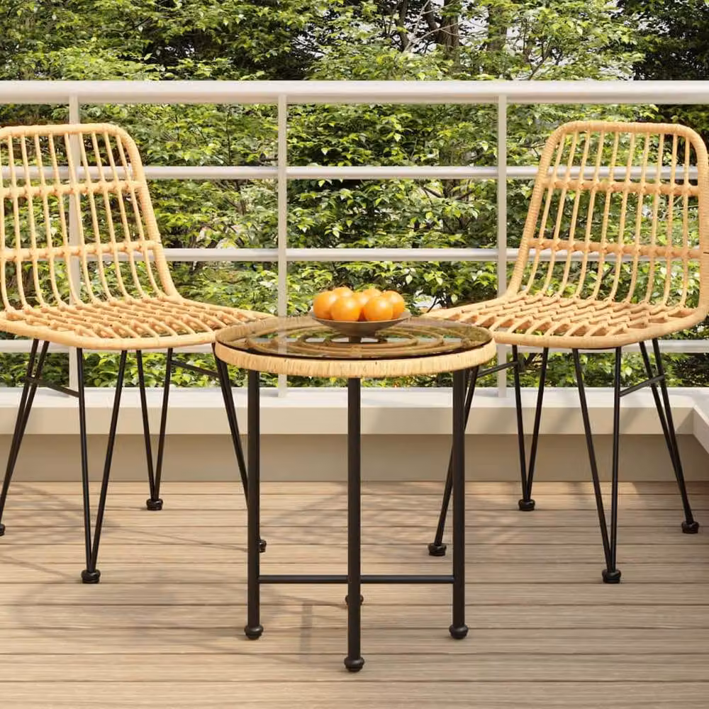Berkfield Home Sturdy Dining Table in Brown with Tempered Glass and Steel, Diameter: 50 cm – 2