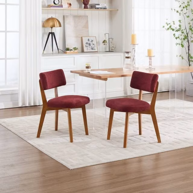 Matteo Mid-Century Modern Linen Dining Chairs, Set of 2, Red