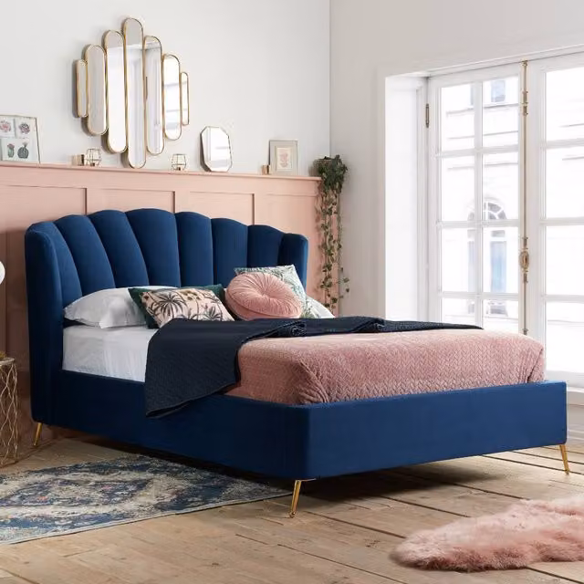 Birlea Lottie Velvet Fabric Ottoman Bed Frame in Blue, King Size (180 x 200 cm) – 1