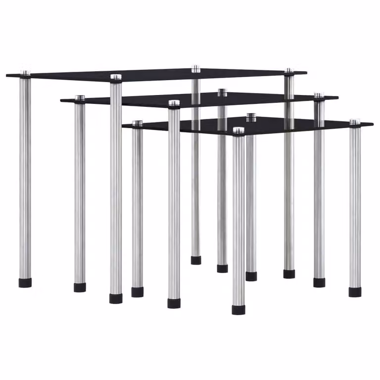 Berkfield Home Nesting Tables, 3 Piece Set in Black Tempered Glass