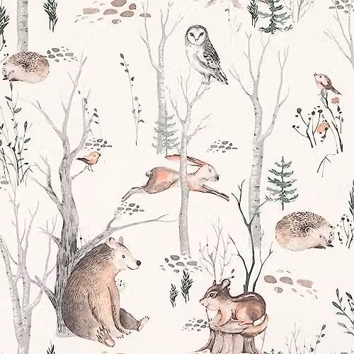 Rasch Non-Woven Forest Animals Wallpaper in Beige, Brown, Green and White for Children's Bedrooms