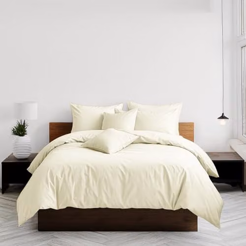 Home Sweet Home UK Plain Dyed Polycotton Duvet Cover and Pillowcase Set with Button Closure, Beige, W/D/H: 135 x 200 cm, Pillowcase: 48 x 74 cm – 3