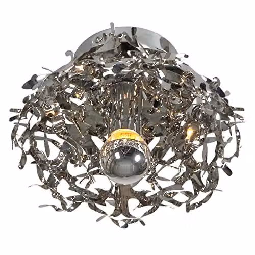 Netlighting Linea Verdace Modern Semi Flush Ceiling Light in Silver Stainless Steel