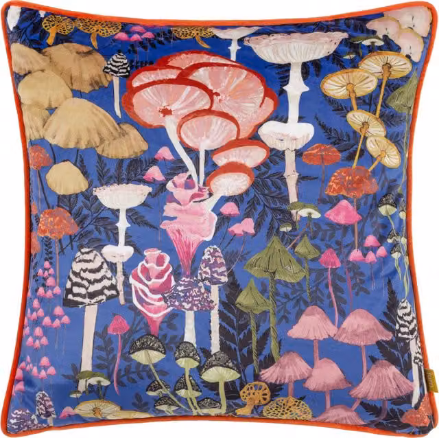 Amanita Cobalt Blue Velvet Piped Square Cushion with Feather Filling