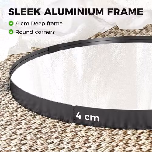 HOMCOM Modern Round Wall Mounted Bathroom Mirror in Black, Diameter: 61 cm – 2