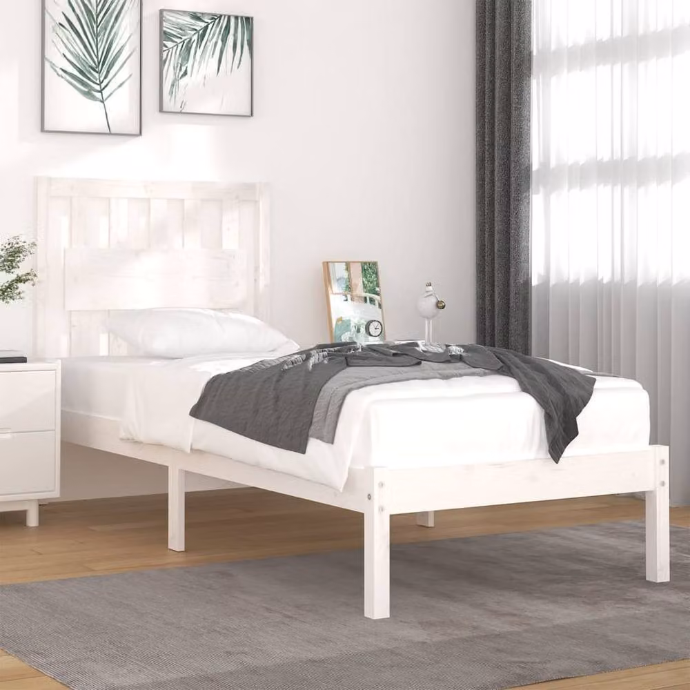 Berkfield Home White Solid Wood Pine Bed Frame W: 90 cm, L: 200 cm – 2