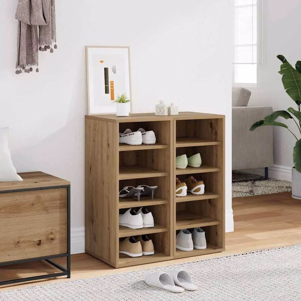 Berkfield Home Set of 2 Artisan Oak Shoe Cabinets in Brown, W/D/H: 32 x 35 x 70 cm – 2