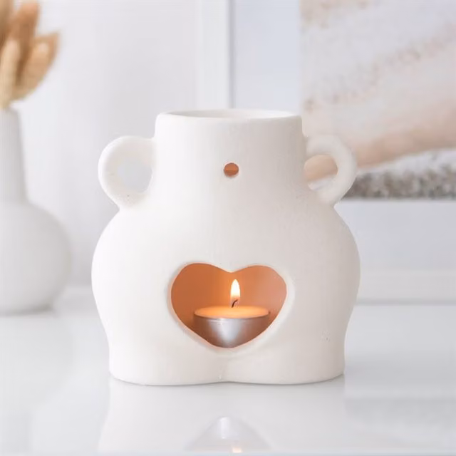 KDMK White Ceramic Speckle Bum Oil Burner and Tealight Lamp
