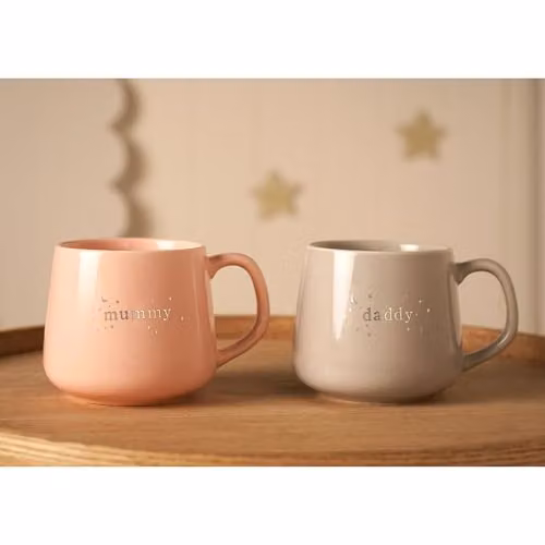 Bambino Set of 2 Mummy and Daddy Stoneware Ceramic Mugs in Pink and Grey, 300ml Capacity – 2