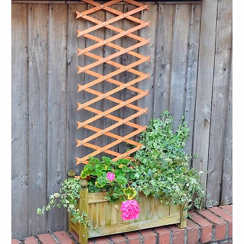 FLAVORA Expanding Wooden Garden Trellis for Climbing Plants in Natural Wood, W/D/H: 182.88 x 30.48 x 30.48 cm – 2
