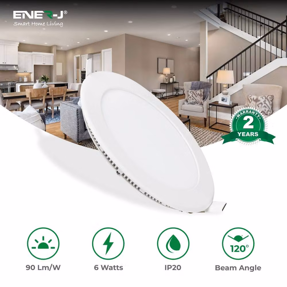 ENER-J Pack of 4 White Recessed Round LED Mini Panel Lights, 6W, 3000K Warm White, 120mm Diameter (105mm Cut-out) – 2