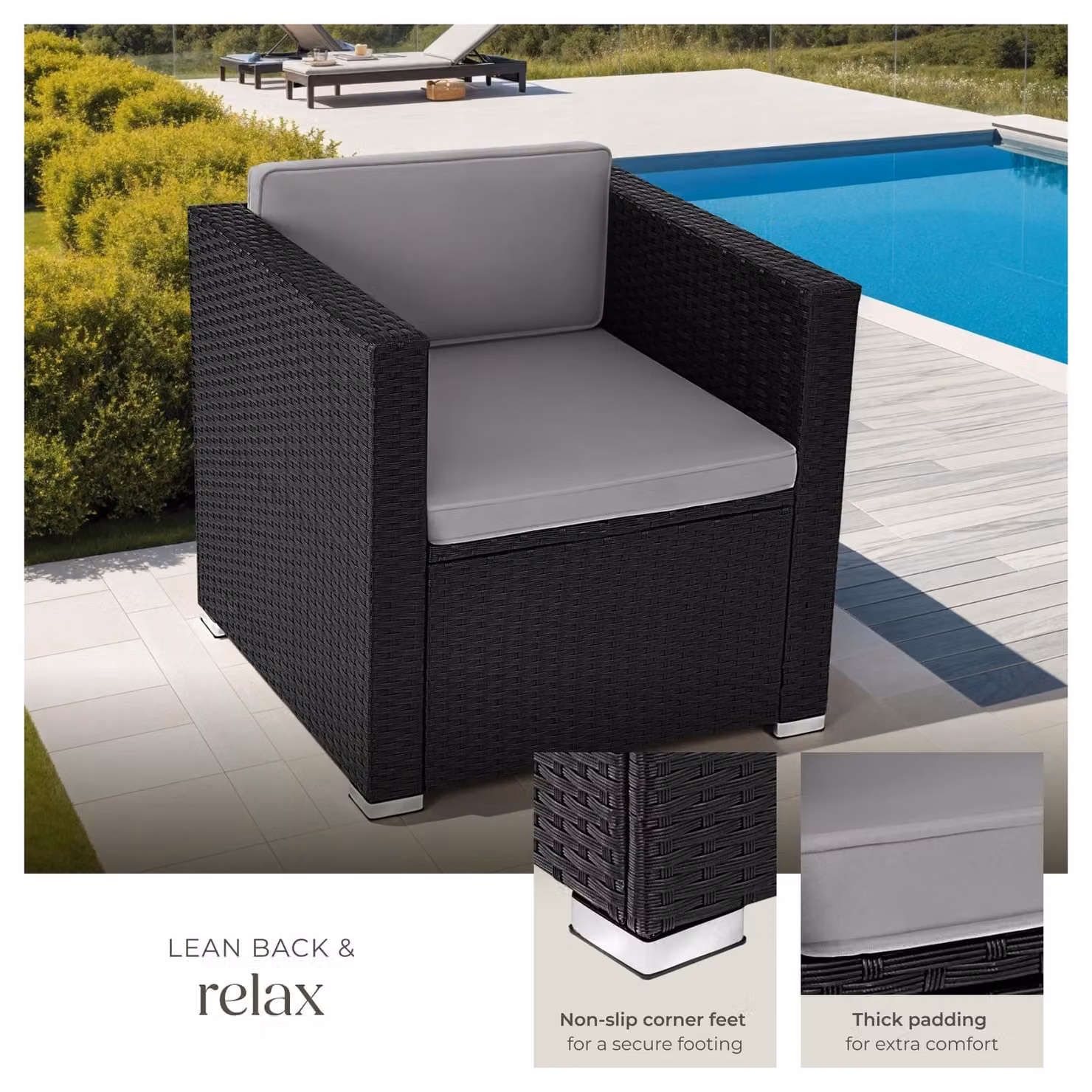 tectake Lignano Rattan Garden Armchair in Black – 4