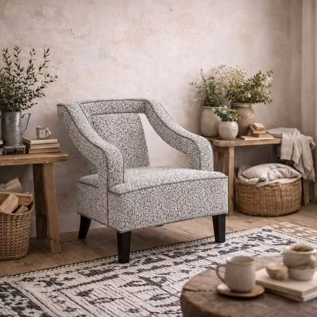 Wyld Haus Letterkenny Soft Grey Chenille Armchair with Contrast Piping – 1