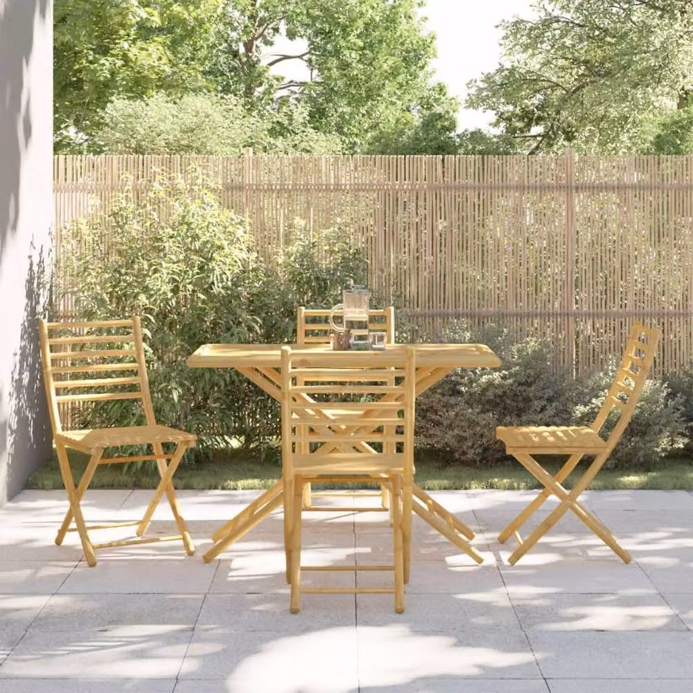 Berkfield Home Beautiful 5 Piece Bamboo Garden Dining Set in Light Tan – 2