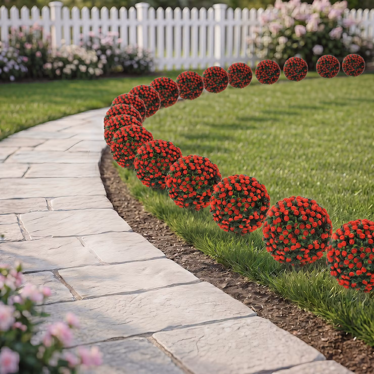HOMCOM 2-Pack Red Artificial Rose Topiary Trees, UV Resistant, Height: 55 cm – 9