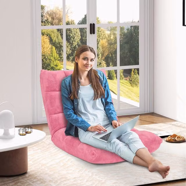 Costway 14 Position Adjustable Pink Velvet Floor Chair for Adults
