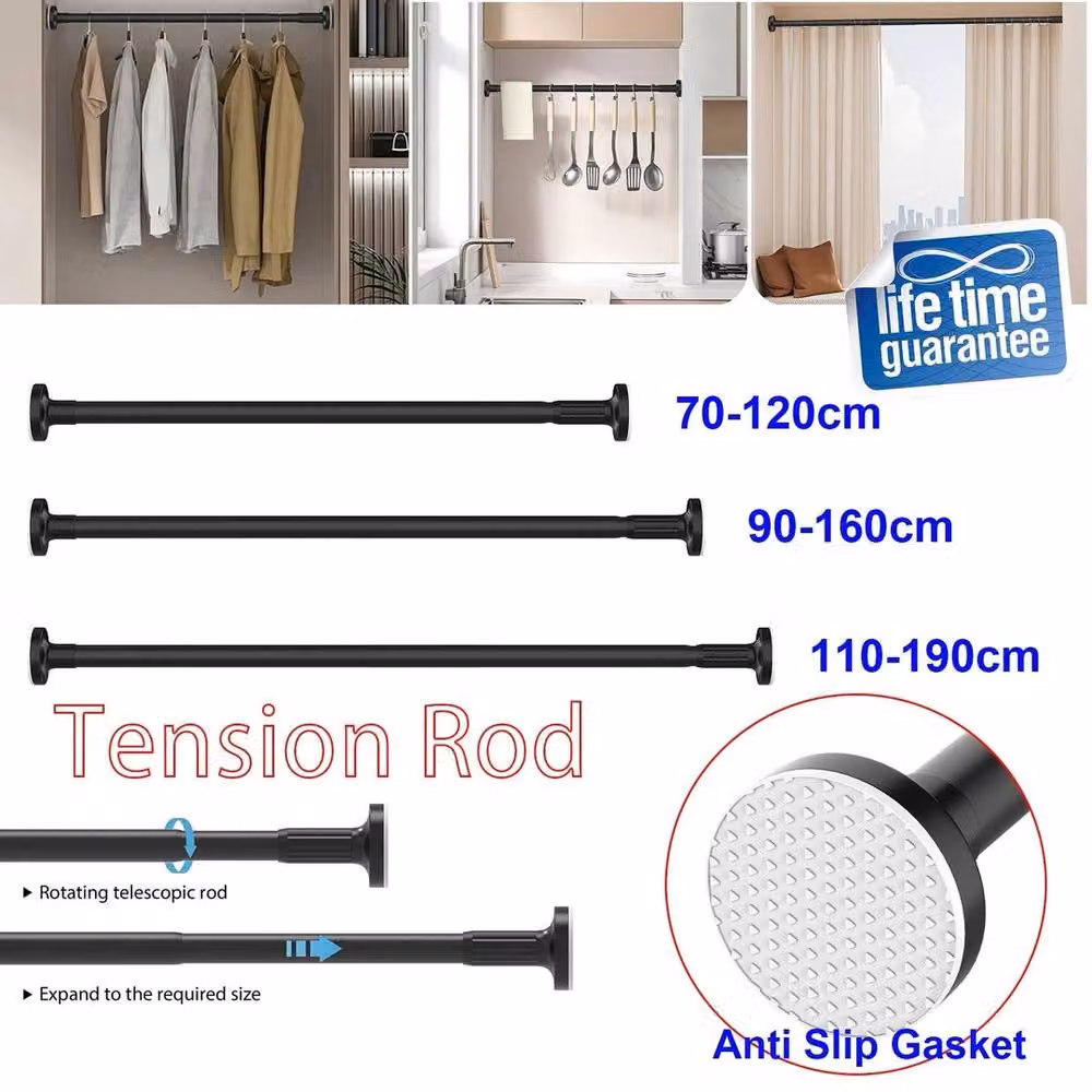 FLAVORA Black Extendable Telescopic Shower Curtain Pole Rail, W/D/H: 180 x 180 x 180 cm – 2