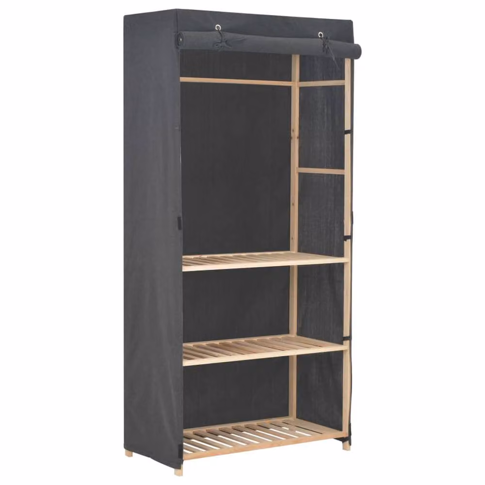 Berkfield Home 3-Tier Grey Fabric Wardrobe with Hanging Rod and Internal Shelves, W/D/H: 79 x 40 x 170 cm – 2