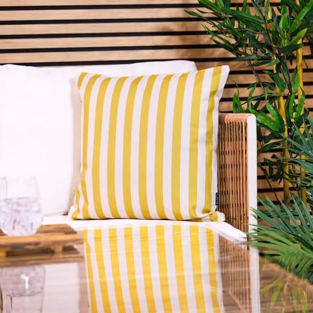 icon Striped Print Square Scatter Cushion in Yellow, W/D/H: 43 x 43 x 43 cm