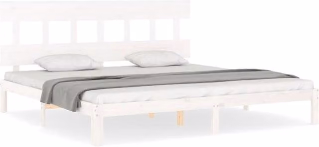 Berkfield Home Solid Wood Pine Bed Frame with Headboard in White, 200 x 200 cm – 1