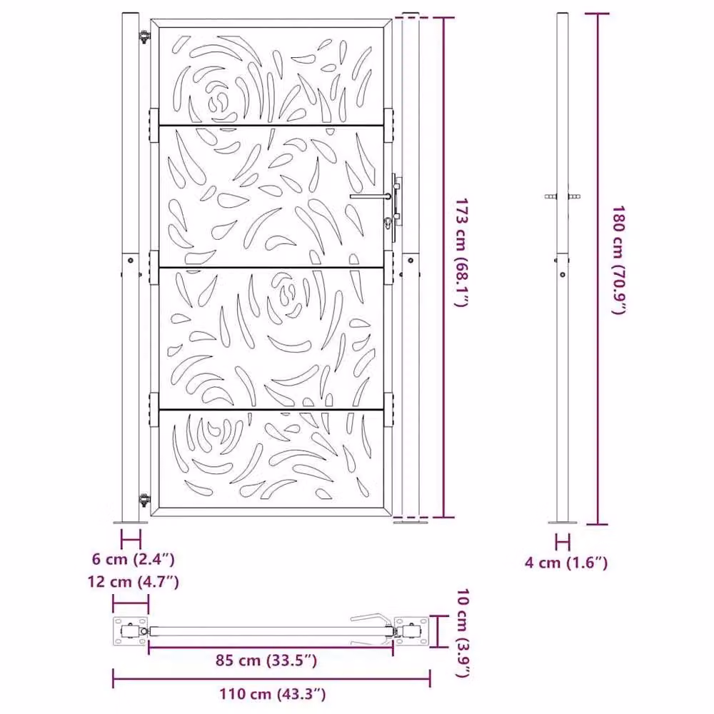 Berkfield Home Beautiful Garden Gate in Black Steel with Flame Design, W: 105 cm, H: 180 cm – 6